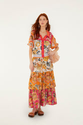 Multicolor Ligia Floral Mix Layered Lenzing Ecovero Euroflax Midi Skirt - FARM Rio LIGIA FLORAL MIXED