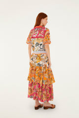 Multicolor Ligia Floral Mix Layered Lenzing Ecovero Euroflax Midi Skirt - FARM Rio LIGIA FLORAL MIXED