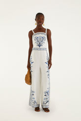 Off-White Flowers Arch Euroflax Premium Linen Maxi Jumpsuit - FARM Rio FLOWERS ARCH OFF-WHITE