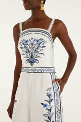Off-White Flowers Arch Euroflax Premium Linen Maxi Jumpsuit - FARM Rio FLOWERS ARCH OFF-WHITE