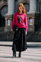 Black 3d Flowers Embroidered Midi Skirt - FARM Rio BLACK