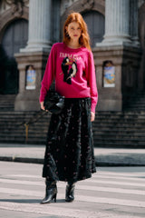 Black 3d Flowers Embroidered Midi Skirt - FARM Rio BLACK