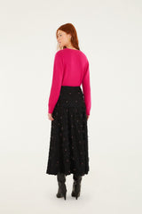 Black 3d Flowers Embroidered Midi Skirt - FARM Rio BLACK