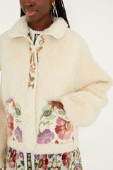 Cream Rococo Flowers Bomber Fleece Jacket - FARM Rio ROCOCO FLOWERS CREAM