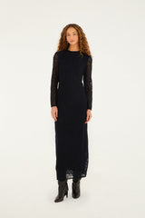 Black Embroidered Sheer Sleeve Maxi Dress - FARM Rio BLACK
