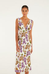 Cream Grape Garden Lenzing Ecovero Viscose Midi Dress - FARM Rio GRAPE GARDEN CREAM