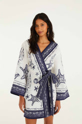 Off-White Coast Scarf Euroflax Premium Linen Mini Dress - FARM Rio COAST SCARF OFF-WHITE