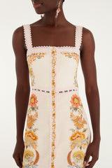Light Pink Ligia Lace Buttoned Euroflax Premium Linen Mini Dress - FARM Rio LIGIA FLORAL LIGHT PINK