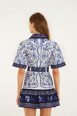 Off-White Porcelain Garden Euroflax Premium Linen Mini Dress - FARM Rio PORCELAIN GARDEN OFF-WHITE