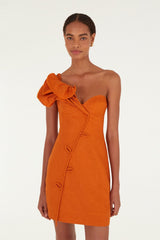 Orange Flower Euroflax Premium Linen Mini Dress - FARM Rio ORANGE