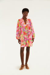 Multicolor Artsy Flora Lenzing Ecovero Euroflax Mini Dress - FARM Rio ARTSY FLORA GREEN