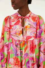 Multicolor Artsy Flora Lenzing Ecovero Euroflax Mini Dress - FARM Rio ARTSY FLORA GREEN