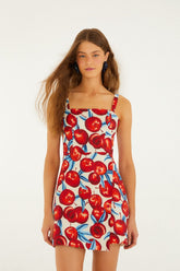 Cherry Blossom Sleeveless Euroflax Premium Linen Mini Dress - FARM Rio CHERRY BLOSSOM