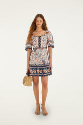 Pink Floral Delhi Tapestry Scallop Cut-Out Mini Dress - FARM Rio FLORAL DELHI TAPESTRY LIGHT PINK
