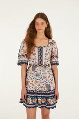 Pink Floral Delhi Tapestry Scallop Cut-Out Mini Dress - FARM Rio FLORAL DELHI TAPESTRY LIGHT PINK