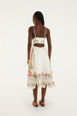 Off-White Flower Embroidery Asymetric Hem Midi Dress - FARM Rio OFF-WHITE