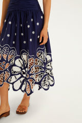 Navy Blue Embroidered Richelieu Midi Dress - FARM Rio DARK BLUE