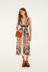 Soft Pink Garden Scarf V Neck Midi Dress - FARM Rio GARDEN SCARF SOFT PINK