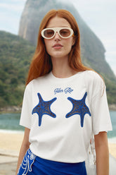 White Farm Rio Starfish Cut-Out Organic Cotton T-Shirt - FARM Rio OFF-WHITE