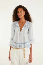 Light Blue Richelieu Short Sleeve Blouse - FARM Rio LIGHT BLUE