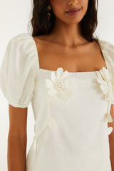 Off-White 3d Flowers Puff Sleeve Blouse - FARM Rio OFF-WHITE