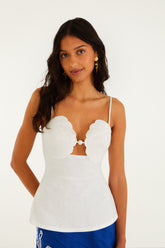 Off-White 3d Shell Euroflax Premium Linen Peplum Blouse - FARM Rio OFF-WHITE
