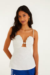 Off-White 3d Shell Euroflax Premium Linen Peplum Blouse - FARM Rio OFF-WHITE