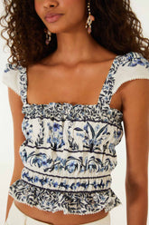Off-White Flowers Arch Smocked Organic Cotton Blouse - FARM Rio FLOWERS ARCH OFF-WHITE