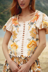 Light Pink Ligia Short Sleeve Lenzing Ecovero Euroflax Blouse - FARM Rio LIGIA FLORAL LIGHT PINK