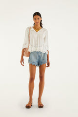 Off-White Richelieu Short Sleeve Blouse - FARM Rio OFF-WHITE