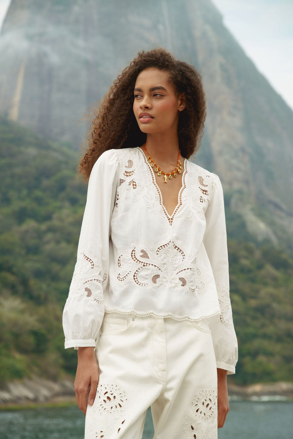 Off-White Richelieu Long Sleeve Blouse - FARM Rio OFF-WHITE