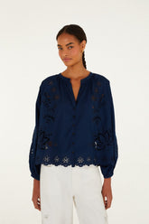 Navy Blue Artisanal Long Sleeve Blouse - FARM Rio NAVY BLUE