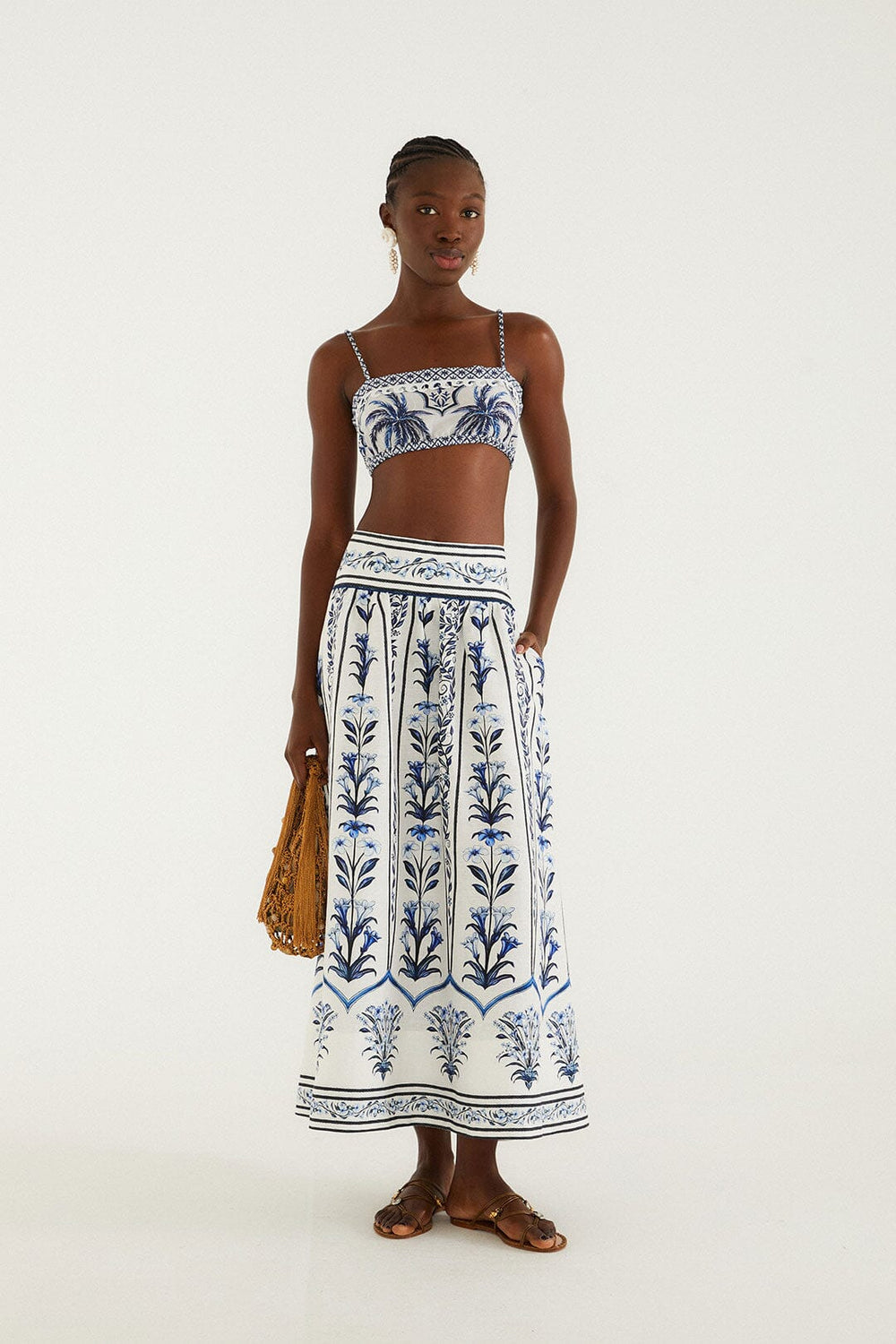 Off-White Flowers Arch Euroflax Premium Linen Maxi Skirt - FARM Rio FLOWERS ARCH OFF-WHITE
