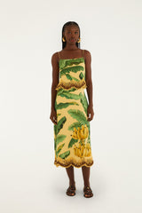 Yellow Fruit Leaves Banana Beaded Fringes Maxi Skirt - FARM Rio FRUIT LEAVES BANANA YELLOW