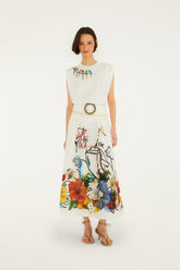 Off-White Tropi Embroidered Euroflax Premium Linen Maxi Skirt - FARM Rio TROPI OFF-WHITE