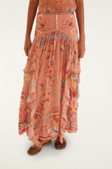Mocha Boho Enhance Ruched Ruffled Maxi Skirt - FARM Rio BOHO ENCHANCE MOCHA