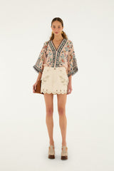 Off-White Canva Scallop Richelieu Skirt - FARM Rio OFF-WHITE