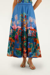Multicolor Dream Landscape Organic Cotton Midi Skirt - FARM Rio DREAM LANDSCAPE MULTICOLOR