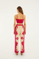 Pink Spring Arabesc Cutwork Lenzing Ecovero Euroflax Pants - FARM Rio SPRING ARABESC PINK