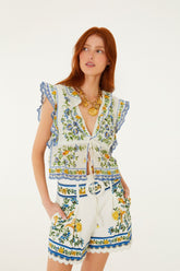 Off-White Emily Floral Tapestry Belted Shorts - FARM Rio EMILY FLORAL TAPESTRY OFF-WHITE