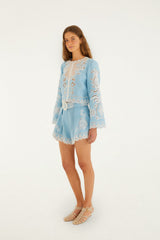 Light Blue Romantic Richelieu Euroflax Premium Linen Shorts - FARM Rio BLUE