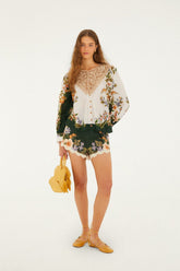 Green Berry Garden Beaded Buckle Twill Shorts - FARM Rio BERRY GARDEN BLACK