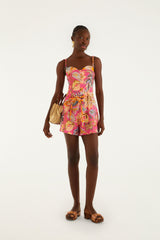 Pink Ligia Floral Drawstring Organic Cotton Romper - FARM Rio LIGIA FLORAL PINK