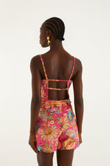 Pink Ligia Floral Drawstring Organic Cotton Romper - FARM Rio LIGIA FLORAL PINK