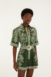Dark Green Miranda Belted Romper - FARM Rio MIRANDA DARK GREEN
