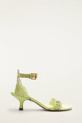 Green Lace Jelly Kitten Heeled Sandal - FARM Rio PEAR GREEN
