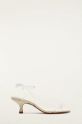 White Spaghetti Jelly Kitten Heeled Sandal - FARM Rio CLEAR AND IVORY