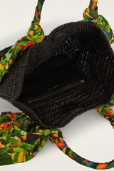 Black Scarf Raffia Mini Basket Bag - FARM Rio BLACK
