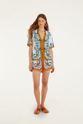 Off-White Flora Tile Blouse - FARM Rio FLORA TILE OFF-WHITE
