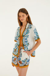 Off-White Flora Tile Shorts - FARM Rio FLORA TILE OFF-WHITE